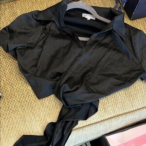 Black Silky Wrap Blouse-sz L